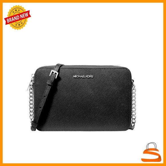Large Saffiano Leather Crossbody Bag with Silver Hardware Adjustable Strap